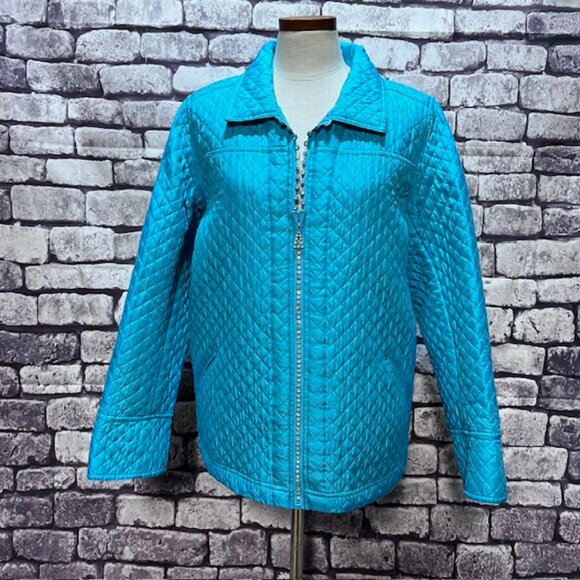 Quacker Factory Aqua Long Sleeve Quilted Jacket Size L - Picture 1 of 8